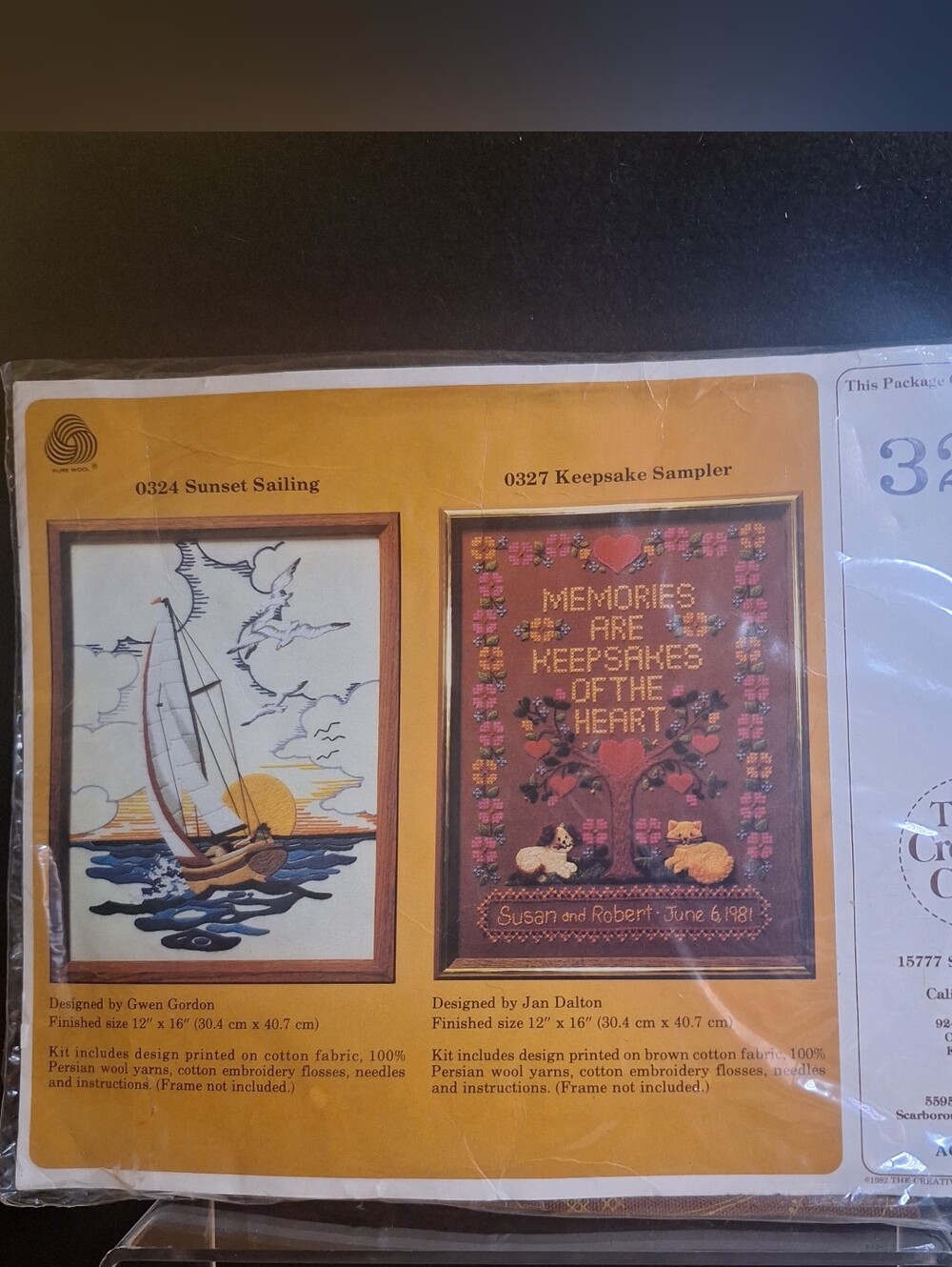 The Creative Circle 0327 Keepsake Sampler Kit 1982 Designed Jan Dalton 12"x16"